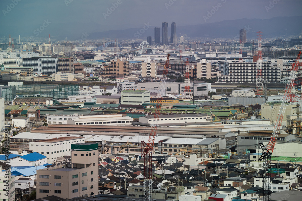 Obraz premium 昼の大阪市の街並みの風景