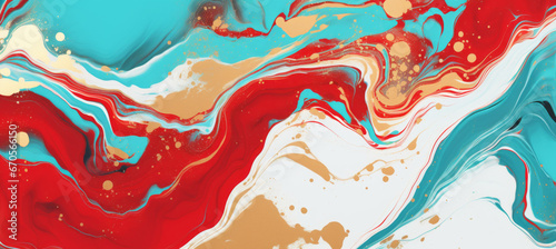 Abstract marbling oil acrylic paint background illustration art wallpaper - Red turquoise white gold color with liquid fluid marbled paper texture banner painting texture
