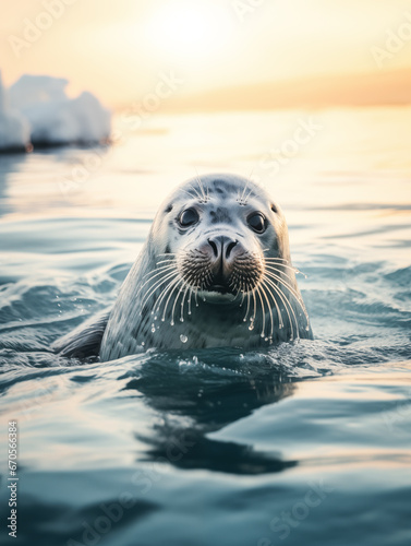 Photo of seal in the ice water
