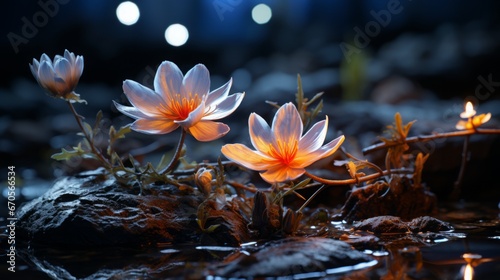 Winter Floral Dreamscape: Night Lights and Natural Elements