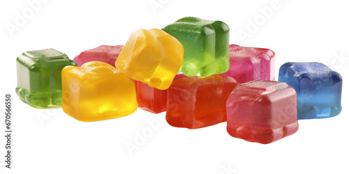 Medical cannabis rainbow gummy candy edibles on transparent background.