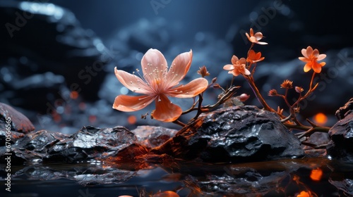 Winter Night's Glow: Outdoor Scene with Leaf and Rock