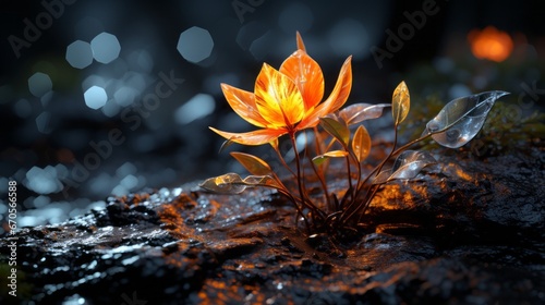 Winter Night's Glow: Outdoor Scene with Leaf and Rock