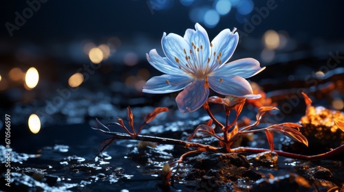 Winter Night's Glow: Outdoor Scene with Leaf and Rock