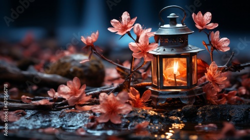 Winter Floral Dreamscape: Night Lights and Natural Elements