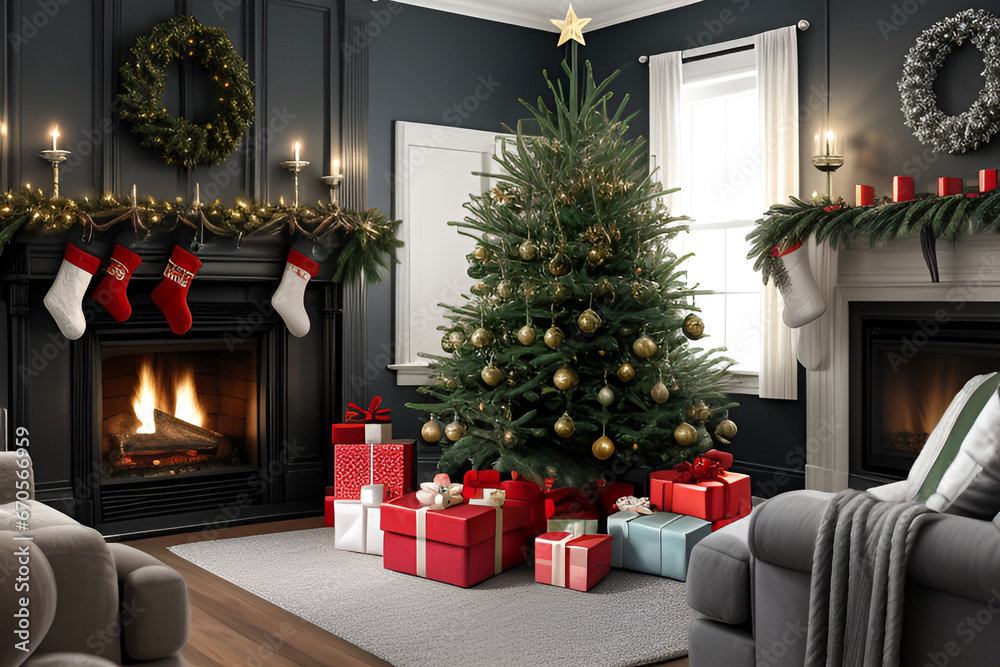 christmas tree with gifts, Generative ai