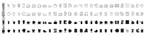 Coffee icon vector set. Hot drink illustration sign collection. Coffee house symbol. Coffee machine logo.
