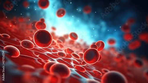 3d illustration of red blood cells in vein with depth of field.