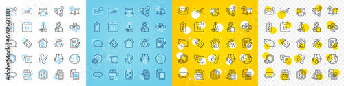 Vector icons set of Bill accounting, Usb flash and Income money line icons pack for web with Annual calendar, Copywriting, Messenger outline icon. Online access, Justice scales. Vector