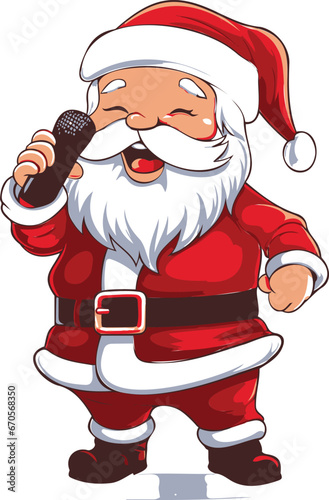 Vector Santa Claus is holding a microphone and singing karaoke on Christmas Day.