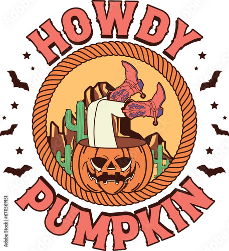 Spooky Western Halloween Sublimation Illustration