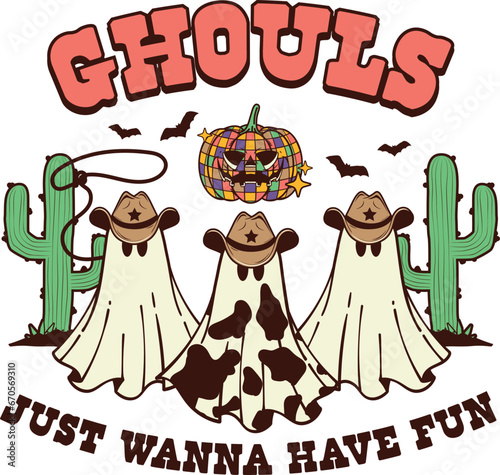 Spooky Western Halloween Sublimation Illustration