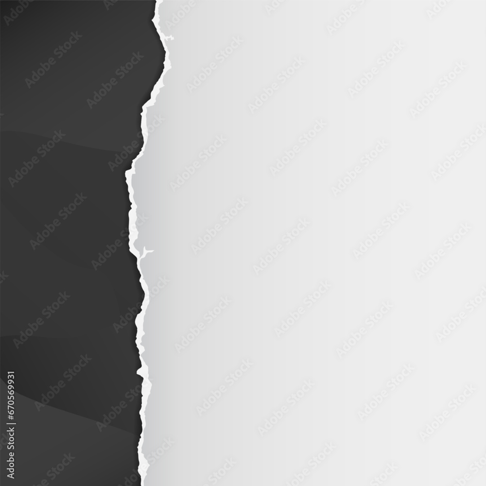 Torn, ripped white paper strip with soft shadow is on black background for text. Torn, ripped white paper strip with soft shadow is on black background for text.