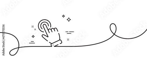 Hand cursor line icon. Continuous one line with curl. Click action sign. Finger pointer symbol. Cursor single outline ribbon. Loop curve pattern. Vector