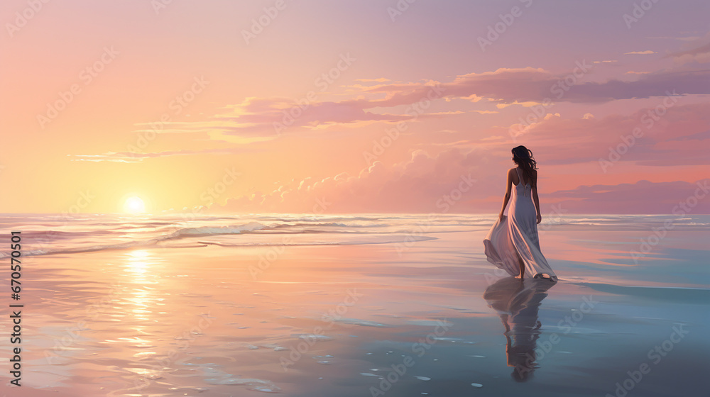 a woman standing on a beach looking a woman standing on a beach looking