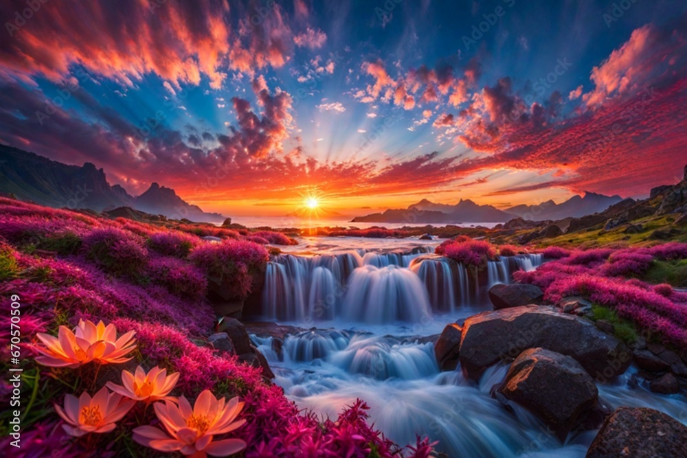 Fototapeta premium sunset over the river