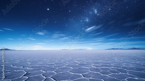 Salar de Uyuni salt flat during the starry night. Beautiful mirror reflection on sky. generative ai photo