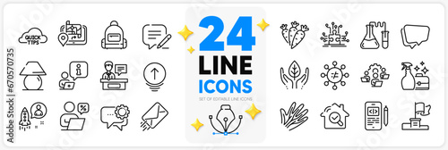 Icons set of Gps, Inspect and Write line icons pack for app with E-mail, Speech bubble, Chemistry lab thin outline icon. Fair trade, Table lamp, Cleanser spray pictogram. Veins. Vector