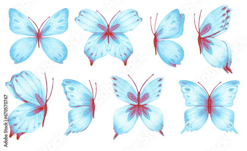 Set of abstract blue butterflies with beautiful wings © Diasha Art