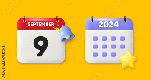 9th day of the month icon. Calendar date 3d icon. Event schedule date. Meeting appointment time. 9th day of September month. Calendar event reminder date. Vector