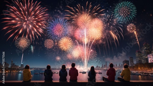 New Year Firework Celebration Background - Generative Ai