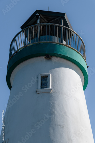 Close up of Walton Lighthouse against a blue sky