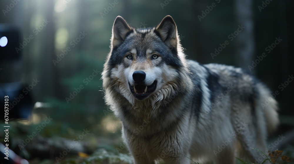 A wonderful wolf in a forest