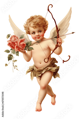 vintage romantic illustration of a cherub or cupid with bow and arrow isolated o Fototapet