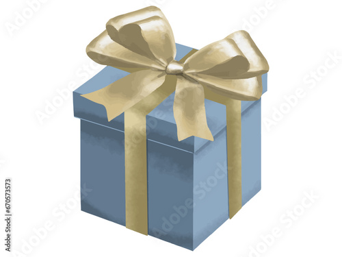金色のリボンのかかった青いプレゼントの箱　クリスマスプレゼント　誕生日プレゼント　お祝い　ギフト　サプライズ　父の日　母の日　敬老の日　 © 桜 みずき
