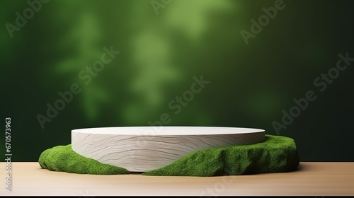 Green Natural Elements Podium for Product Presentation. Abstract Scene Background.