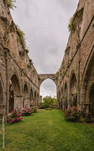 Ruins of a medieval abbey in Brittany, France