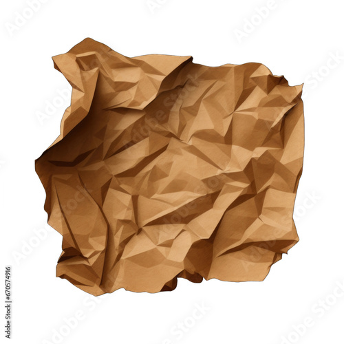 Piece of crumpled brown paper isolated on transparent background