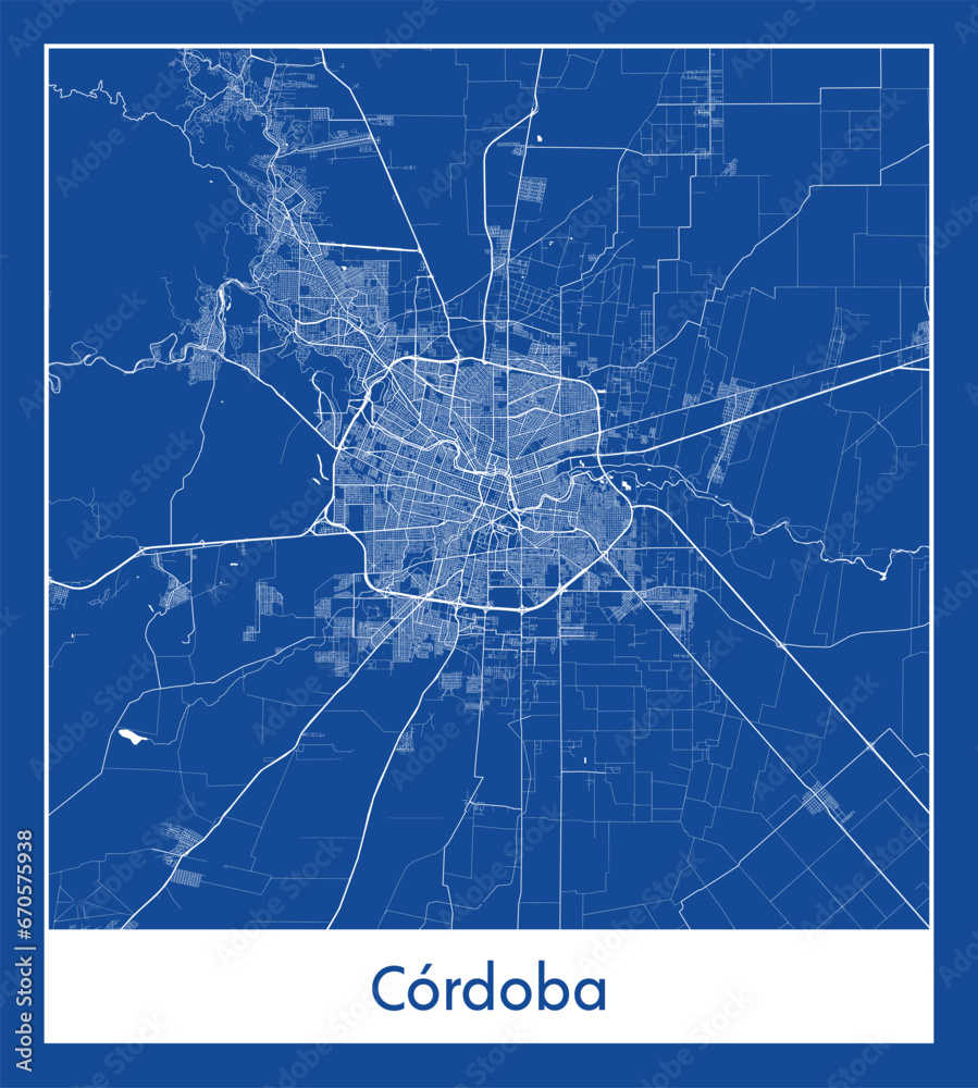 Cordoba Argentina South America City map blue print vector illustration