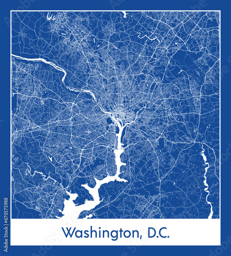 Washington, D.C. United States North America City map blue print vector illustration