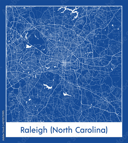 Raleigh North Carolina United States North America City map blue print vector illustration