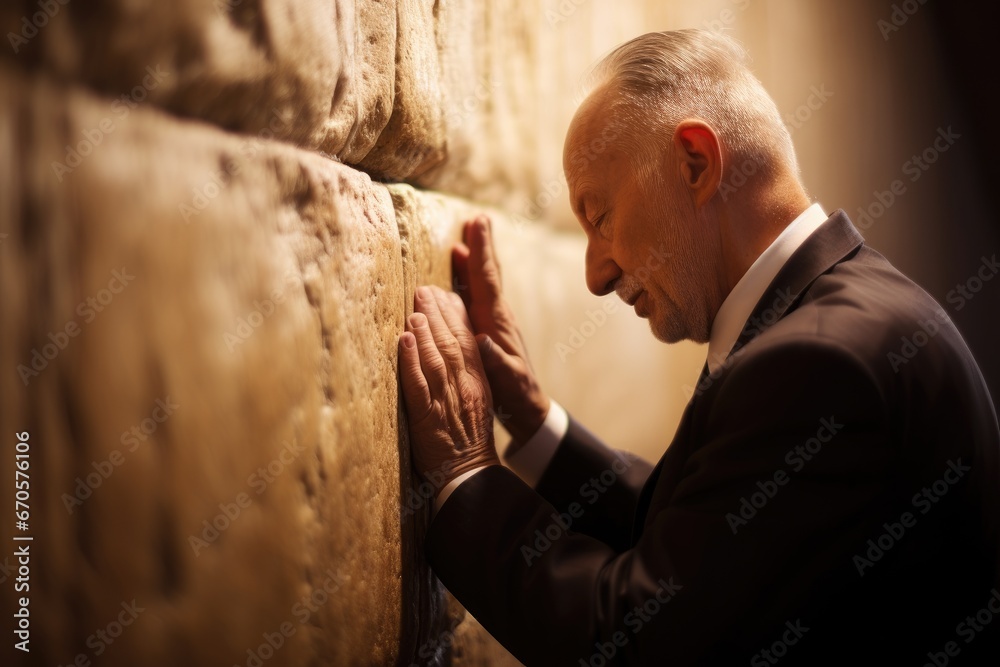 Spiritual Connection: Elderly Man Praying at Wailing Wall in Jerusalem ...