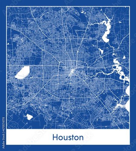 Houston United States North America City map blue print vector illustration