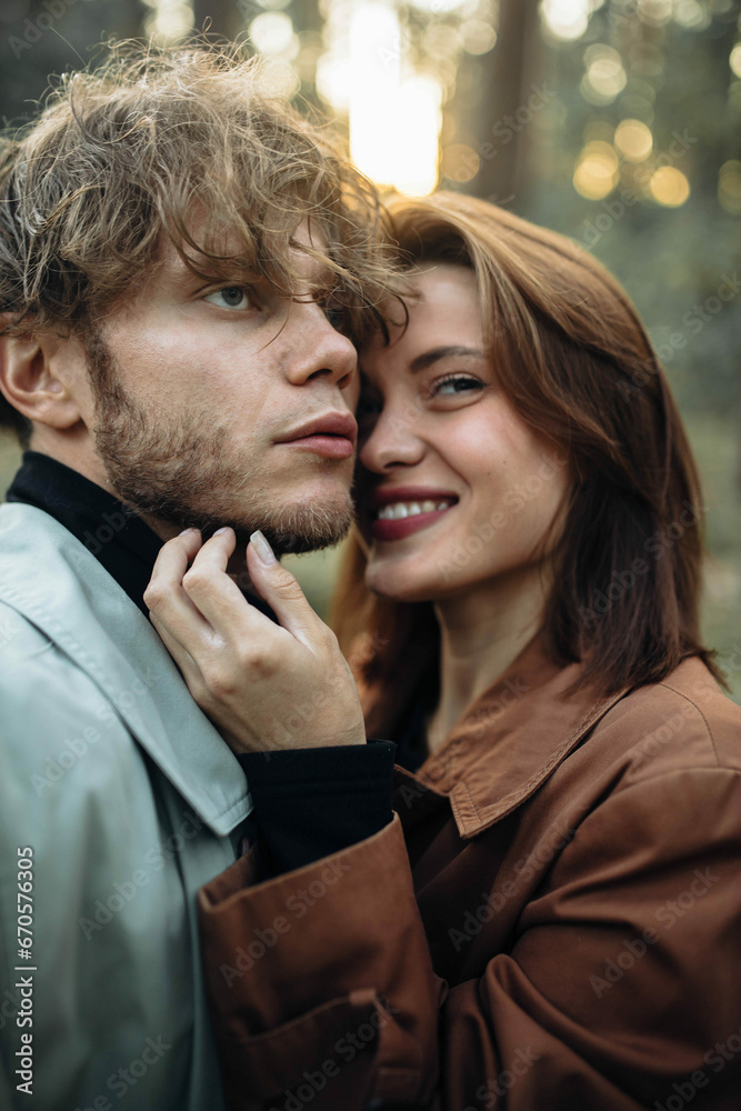 Fototapeta premium happy beautiful couple of lovers taking selfie