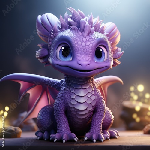 Cute purple baby dragon with big beautiful eyes. Symbol of the New Year.