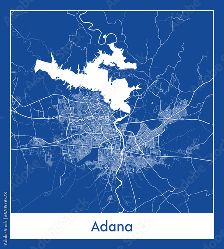 Adana Turkey Asia City map blue print vector illustration