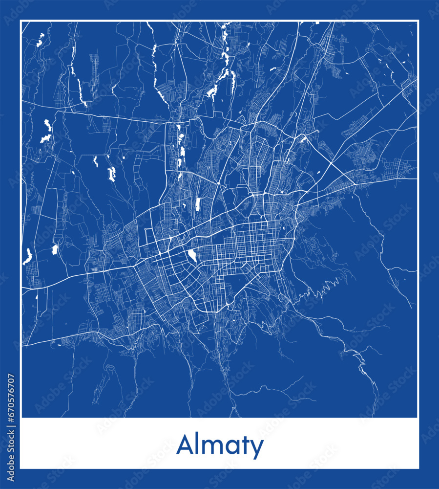 Almaty Kazakhstan Asia City map blue print vector illustration