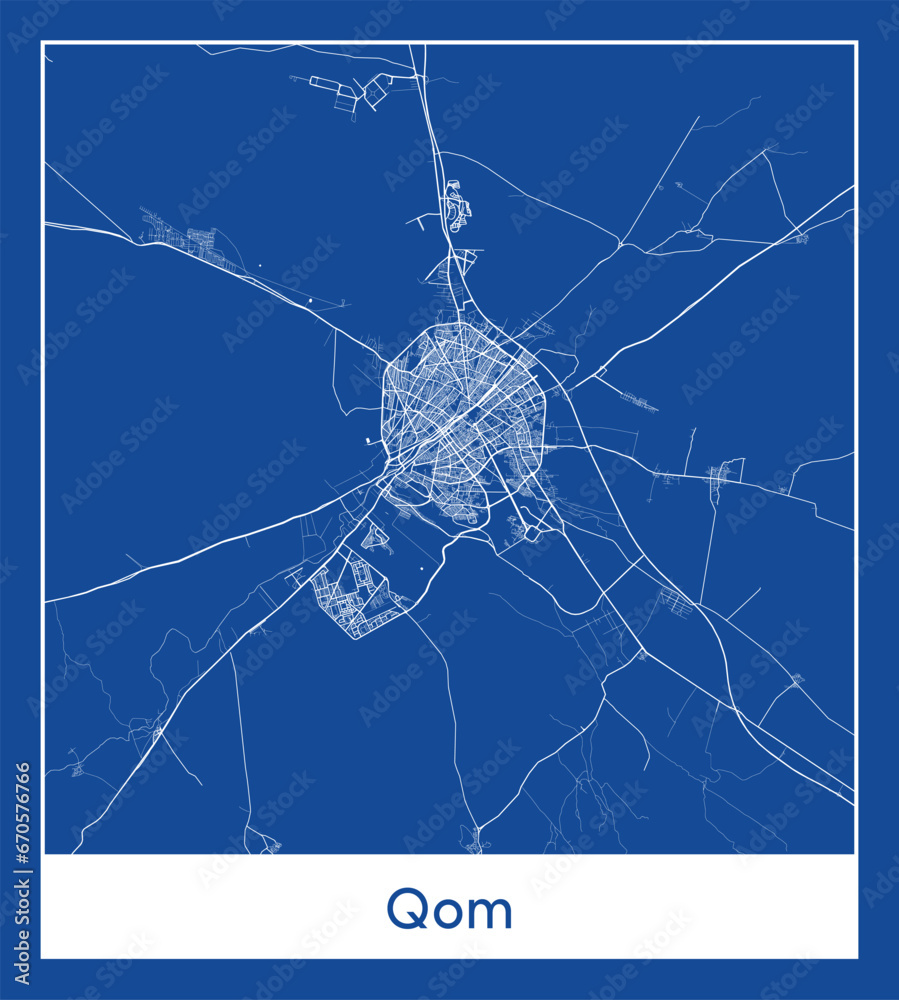 Qom Iran Asia City map blue print vector illustration