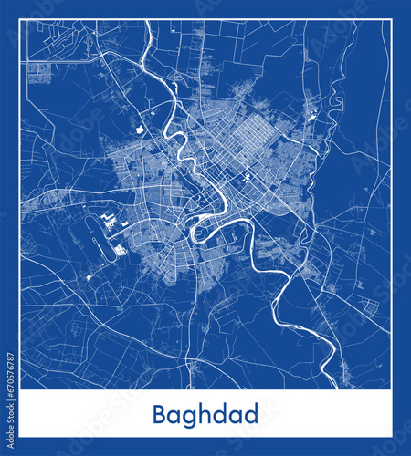 Baghdad Iraq Asia City map blue print vector illustration