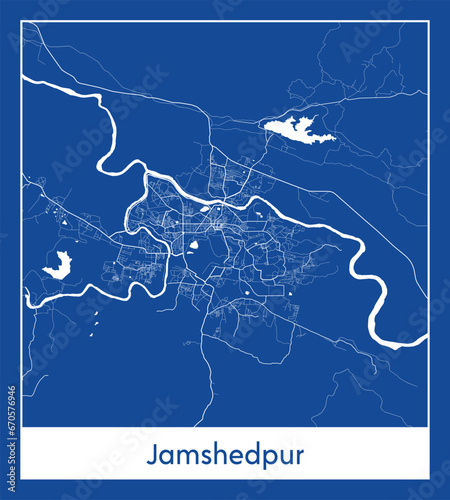 Jamshedpur India Asia City map blue print vector illustration