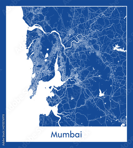Mumbai India Asia City map blue print vector illustration