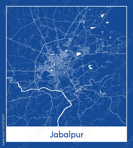 Jabalpur India Asia City map blue print vector illustration