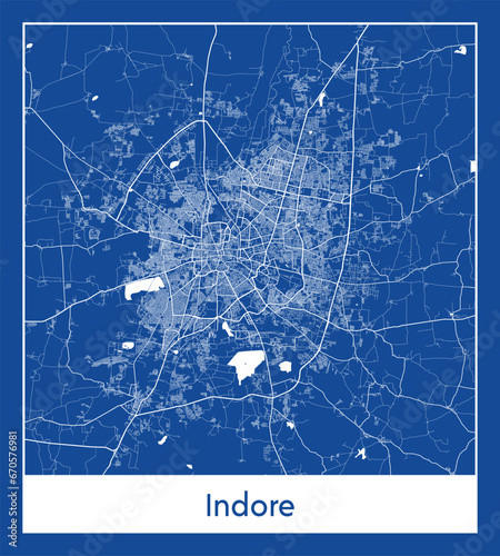 Indore India Asia City map blue print vector illustration