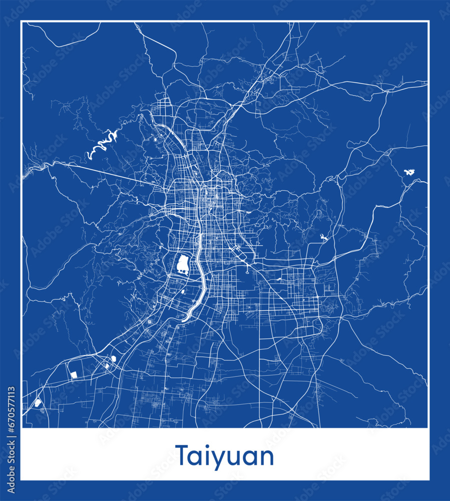 Taiyuan China Asia City map blue print vector illustration