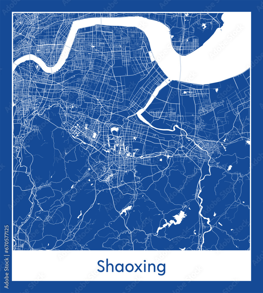 Shaoxing China Asia City map blue print vector illustration