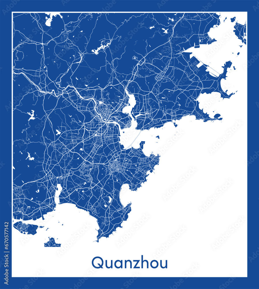 Quanzhou China Asia City map blue print vector illustration